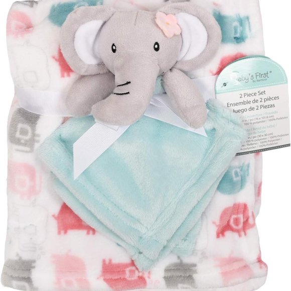Grey Blue Girl Elephant Security Blanket 2-Piece Set Babys First by Nemcor NWT - Picture 3 of 3